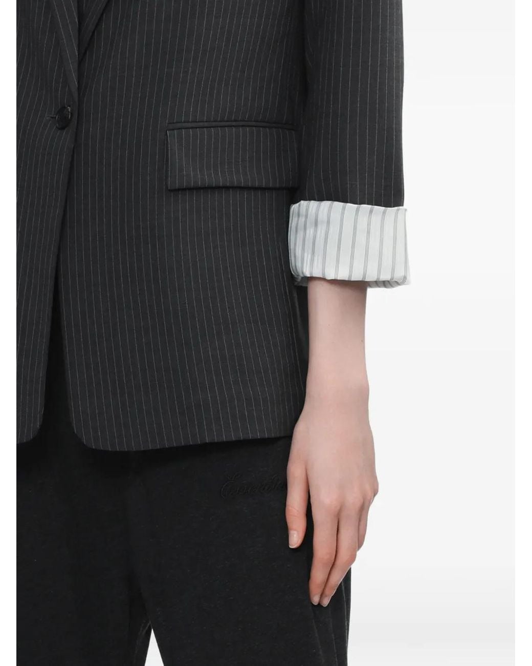 Rag & Bone Black Pinstripe Three-Quarter-Sleeve Blazer