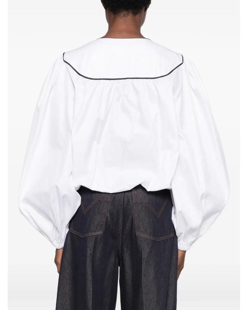Styland White Piped-Trim Wrap Blouse