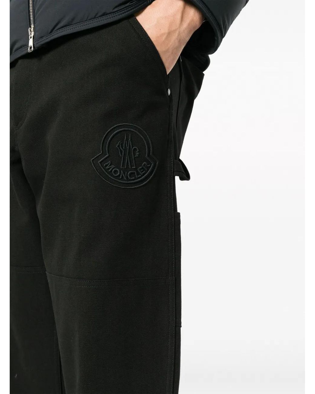 Moncler Black Logo-Embroidered Cotton Track Pants for men
