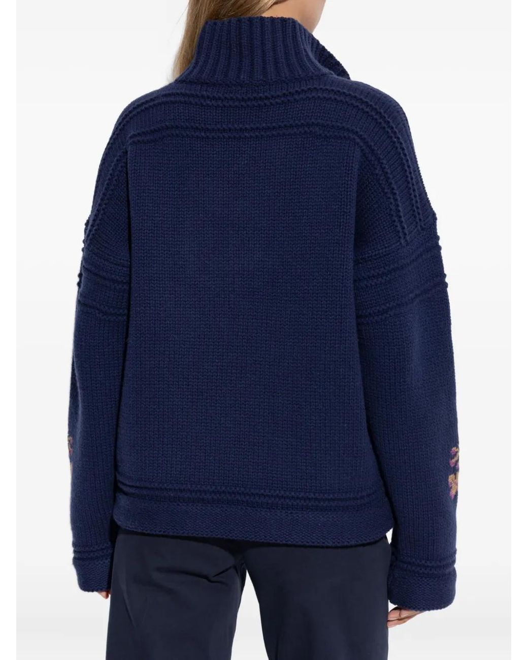 Etro Blue Pull Brodé À Détail De Laçage