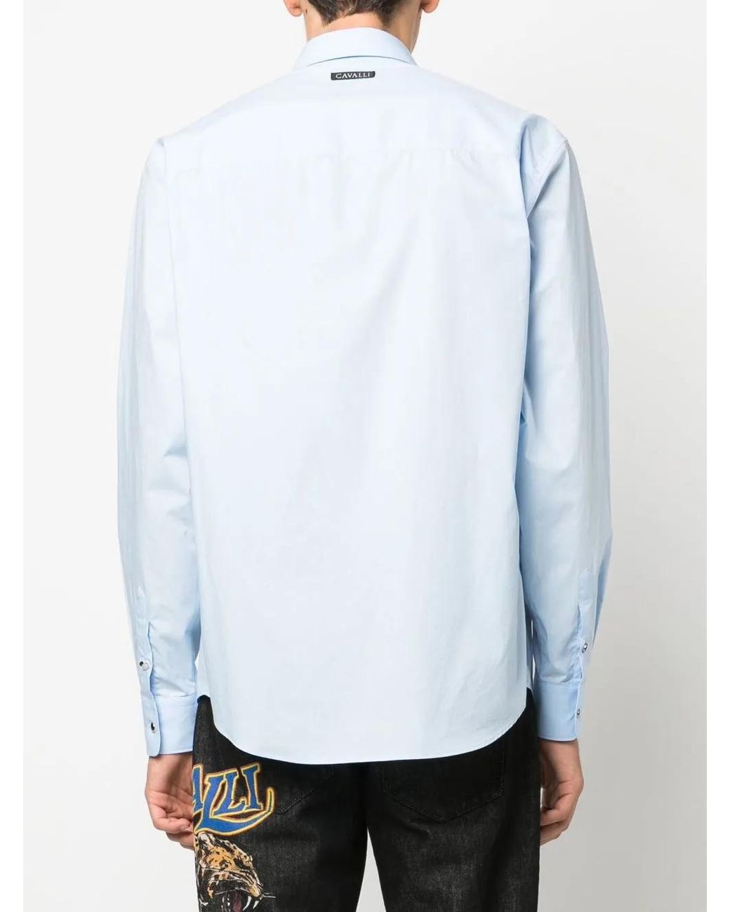 Roberto Cavalli Blue Logo-Plaque Cotton Shirt for men