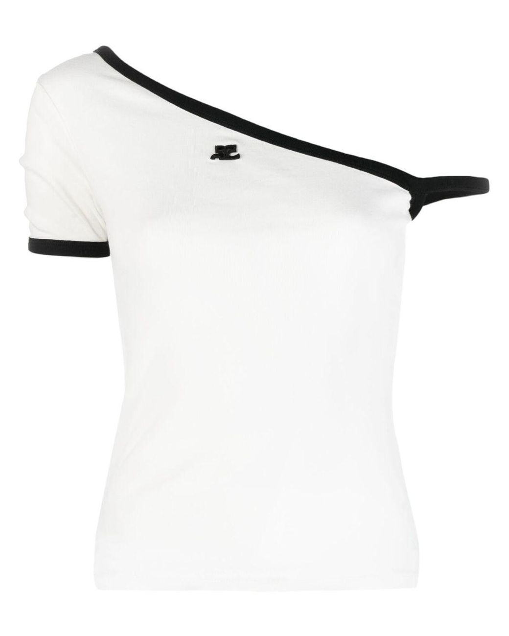 Courreges Logo embroidered One shoulder T shirt in White Lyst UK