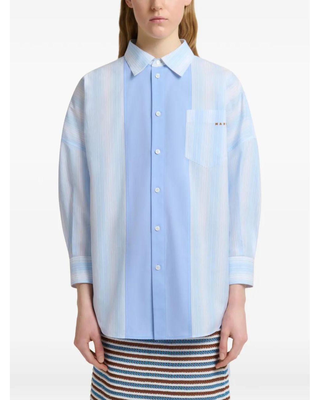 Marni Blue Hemd mit gestreiftem Einsatz