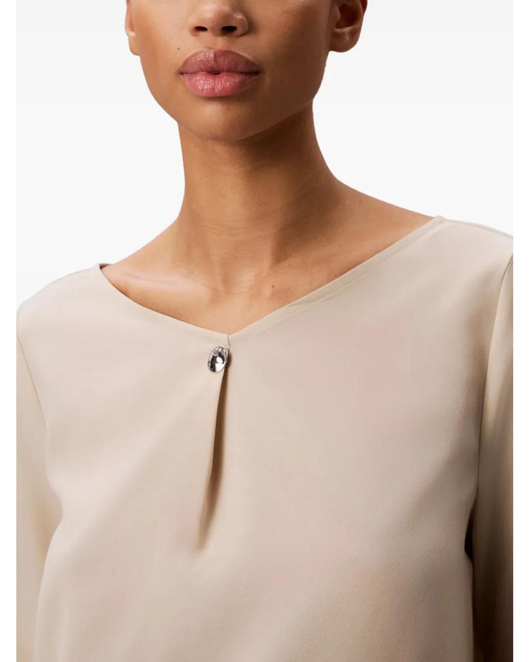 Calvin Klein Natural Button-Detail V-Neck Blouse