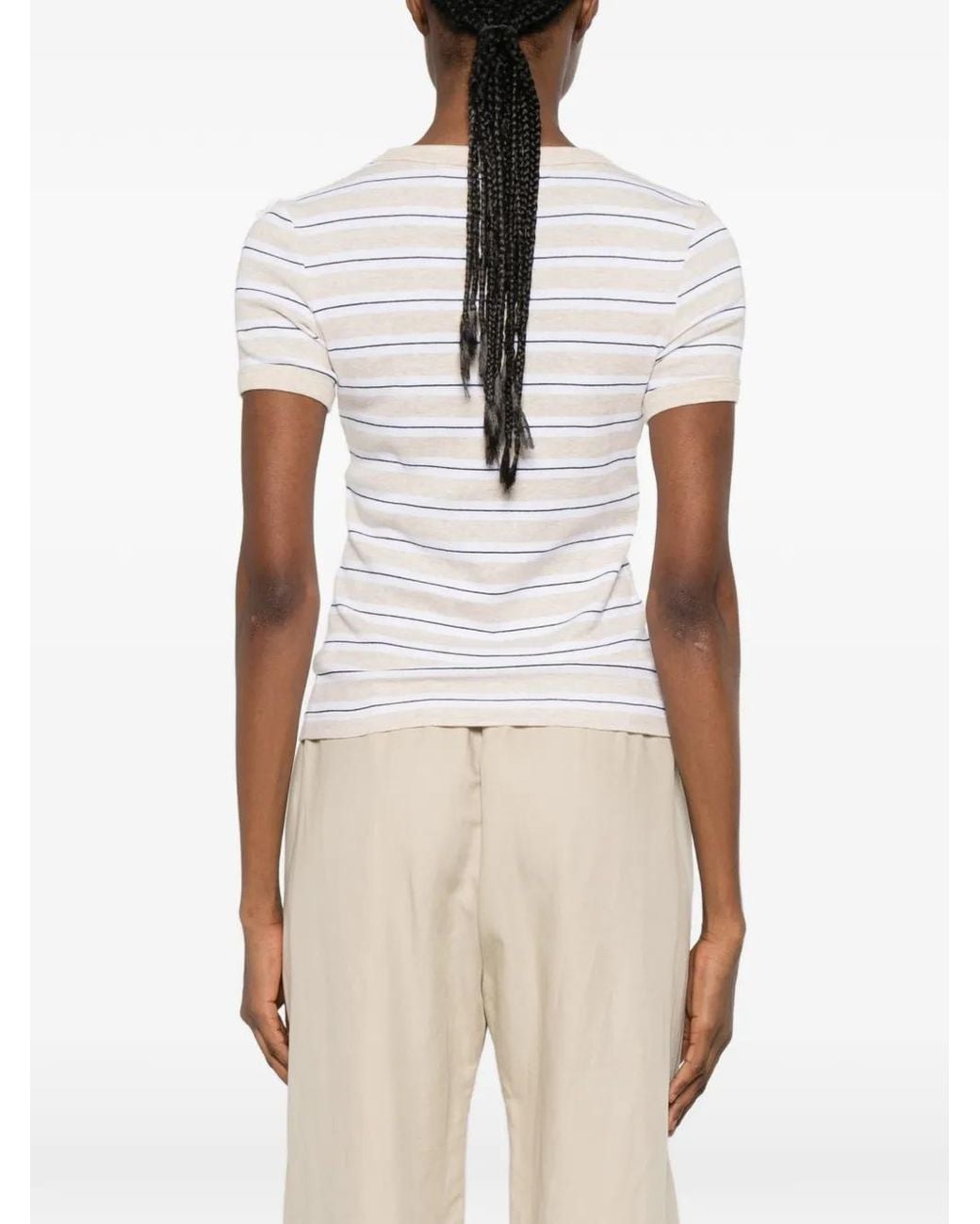 Enza Costa White Striped Cotton T-Shirt