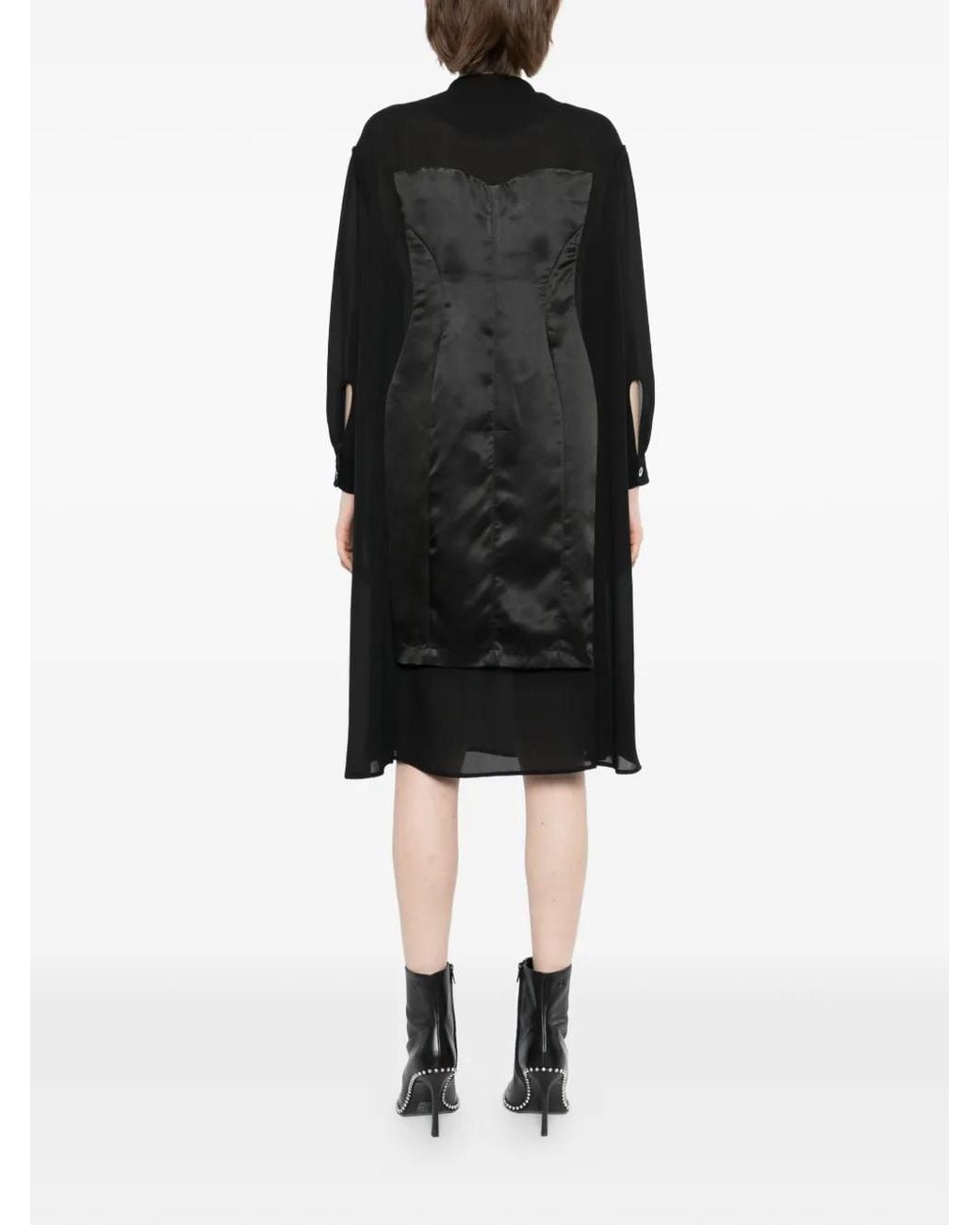 Undercover Black Satin-Panelled Layered Dress