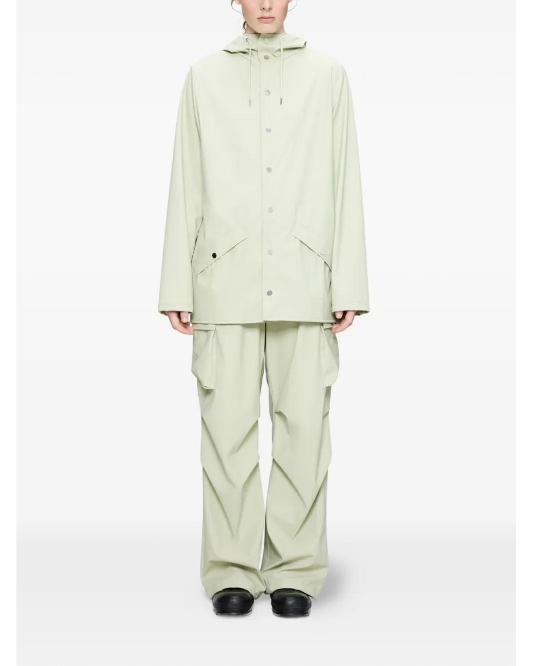 Rains White Buttoned Hooded Jacket
