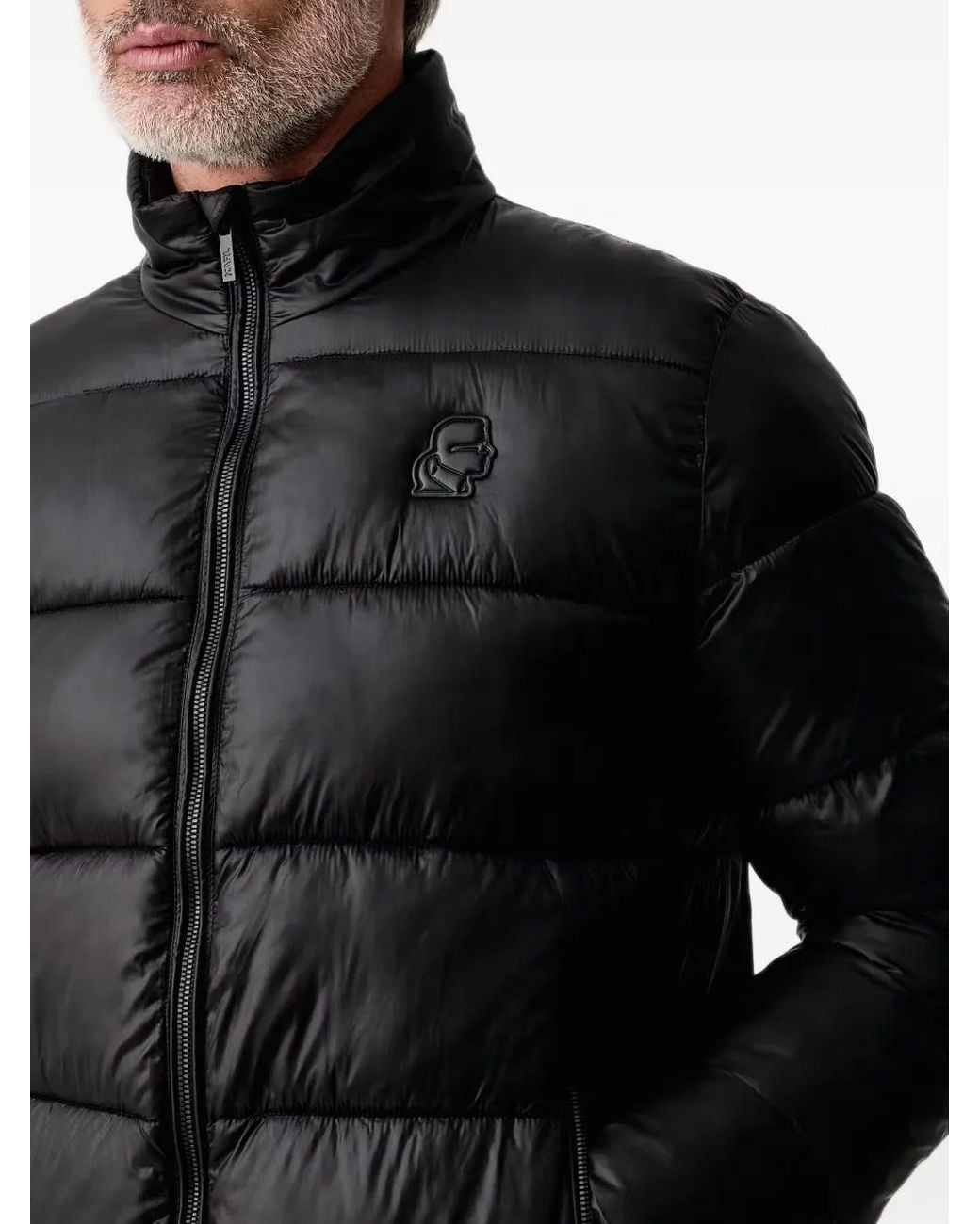 Karl Lagerfeld Black Quilted Logo-Patch Jacket for men
