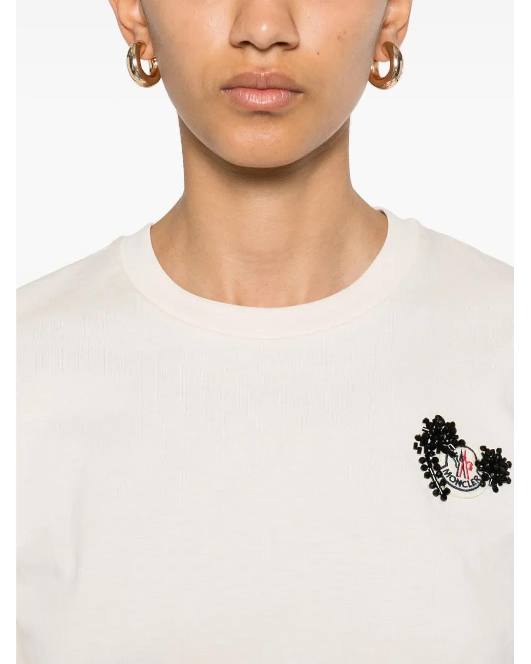 Moncler White Hand-Beaded Cotton T-Shirt