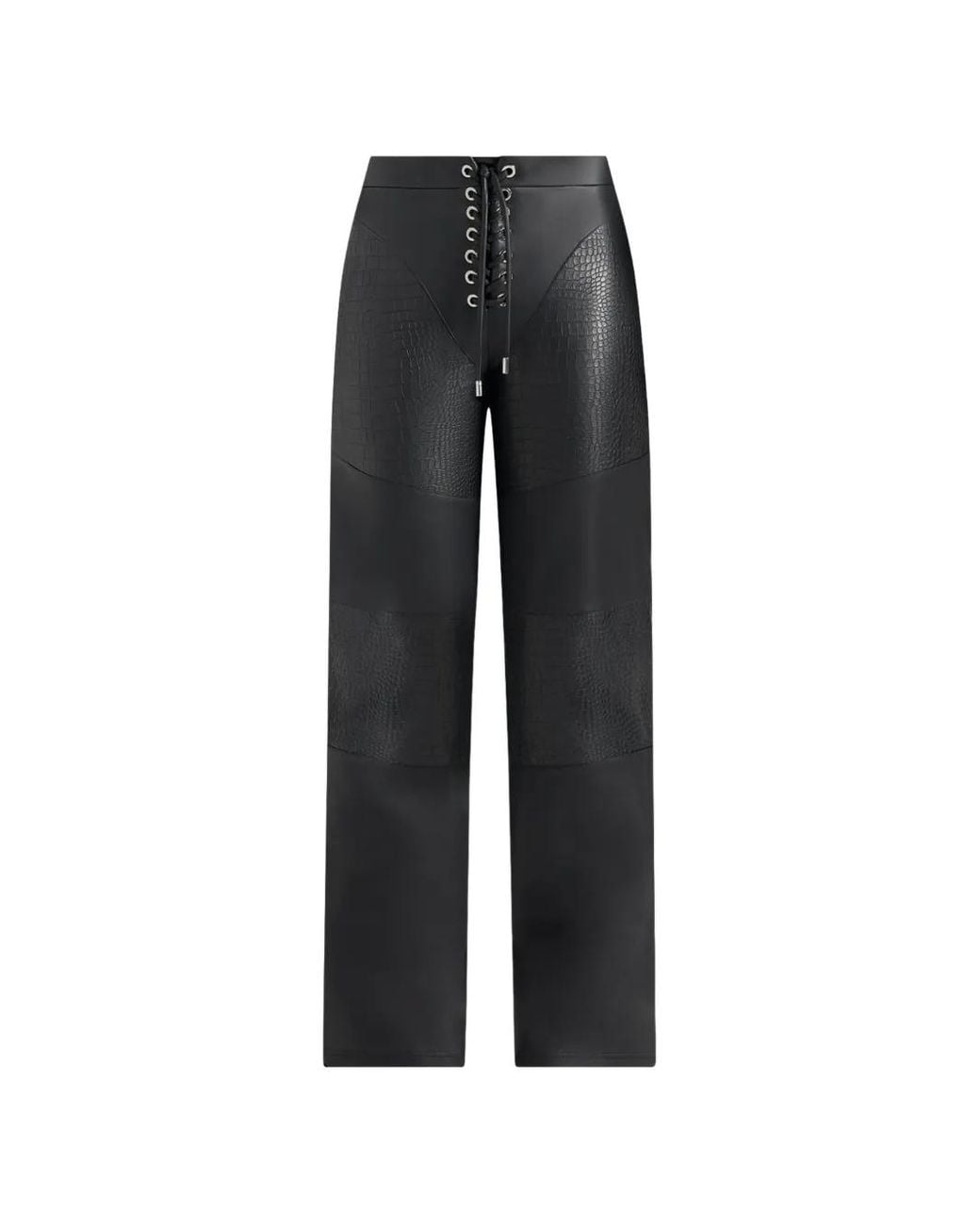 Manière De Voir Black Seren Croc-Embossed Lace-Up Trousers
