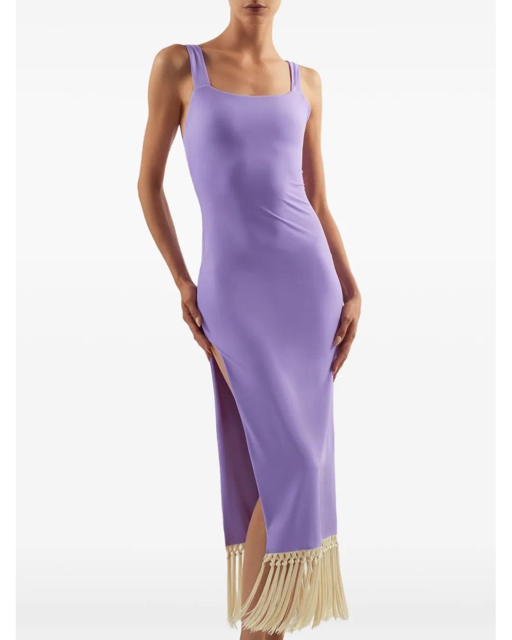 ‎Taller Marmo Purple Lido Fringe-Detail Midi Dress