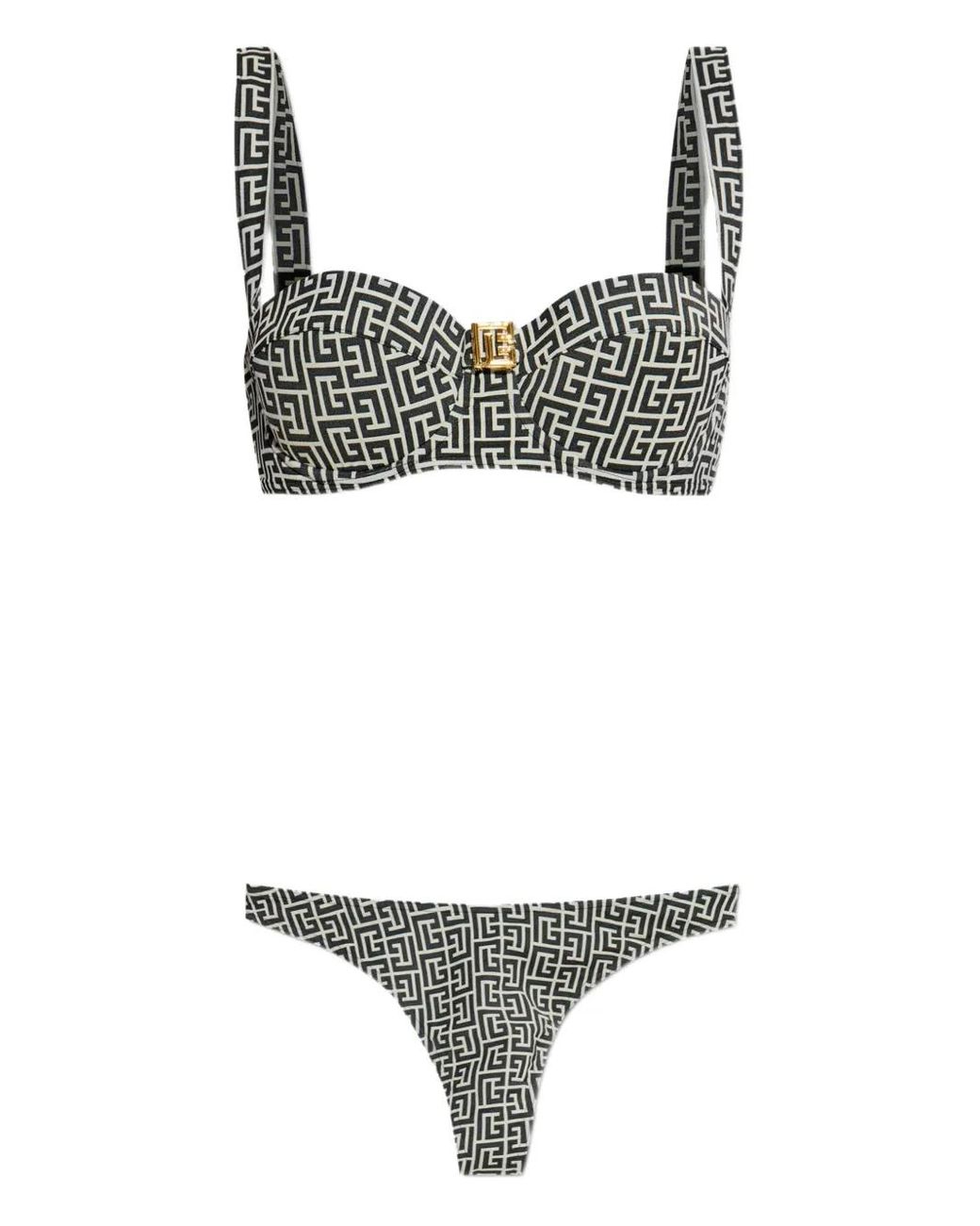 Balmain Black Graphic Print Bikini Set