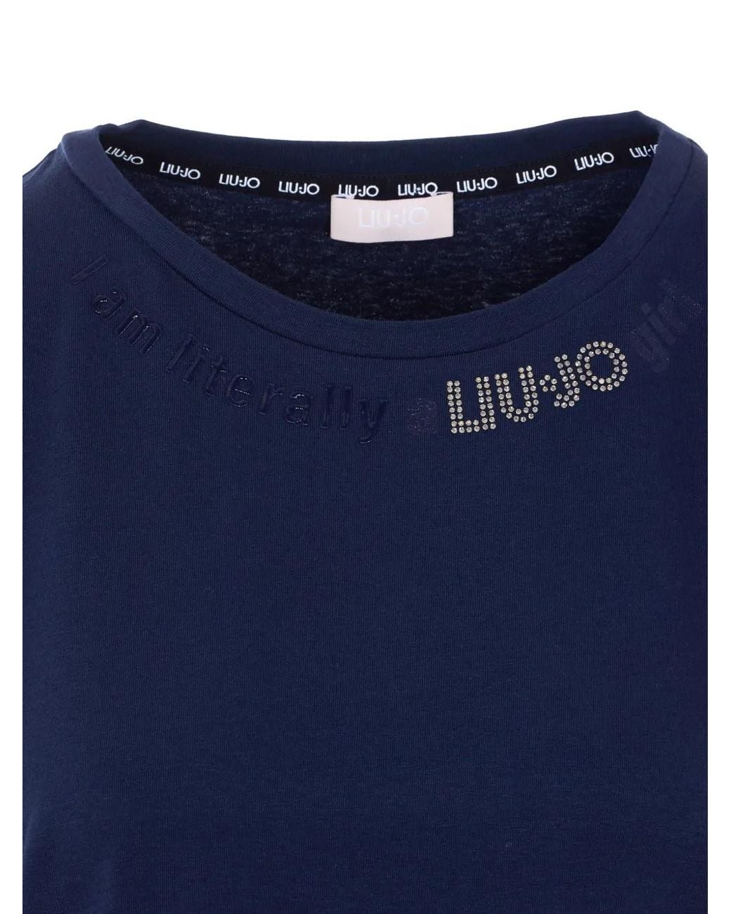 Liu Jo Blue Strass Logo T-Shirt
