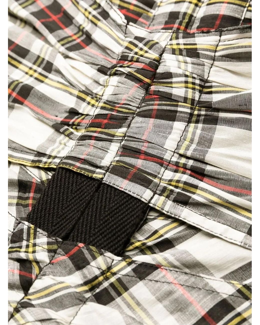 Ganni Black Ruched Plaid Midi Dress