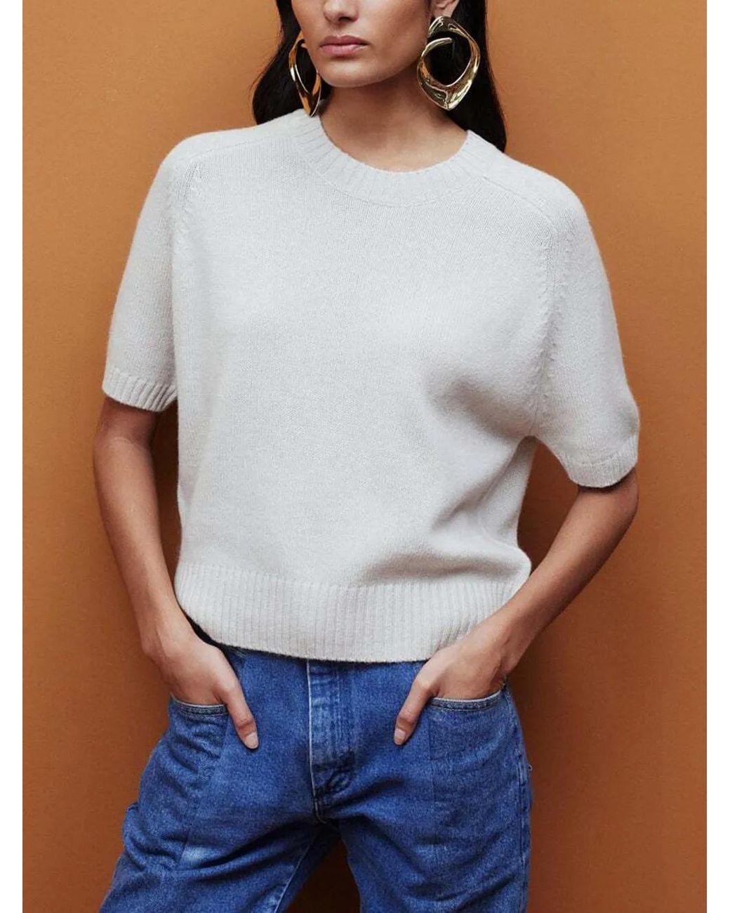 Allude Blue Short-Sleeve Crew-Neck Sweater