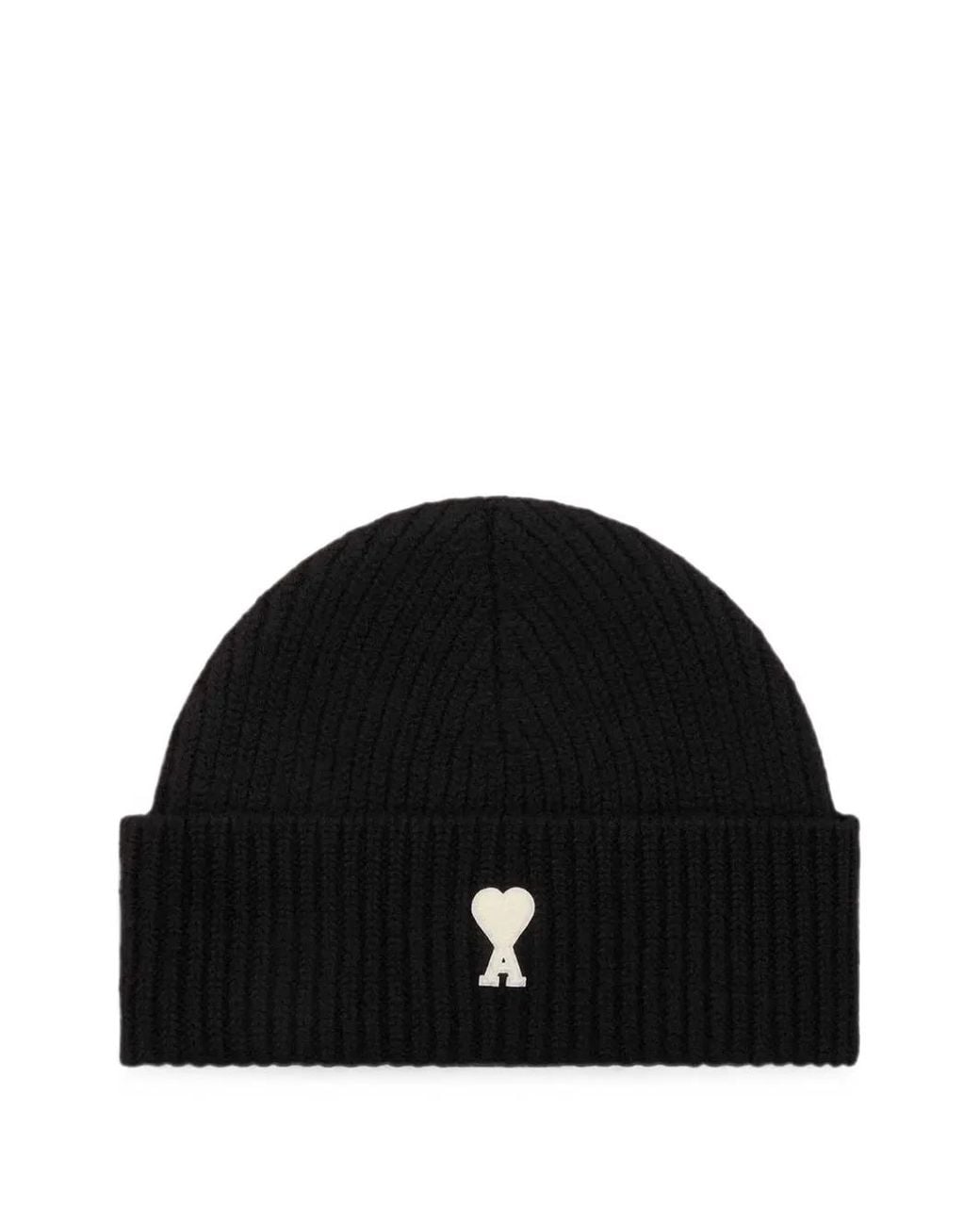 AMI Black Wool Beanie With Ami De Coeur