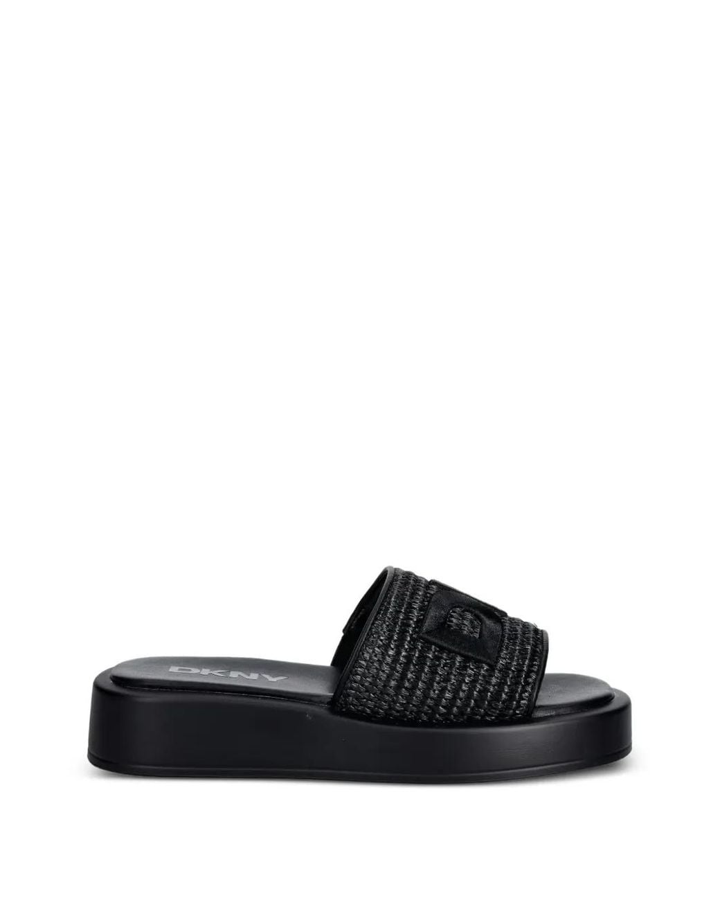 DKNY Black Logo-Patch Woven Flat Sandals