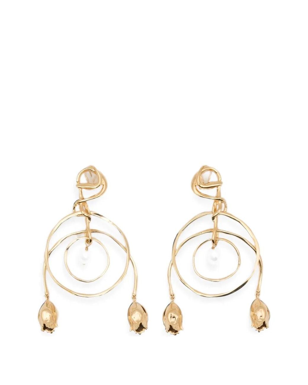 Chloé White Tulip Pearl-Pendant Floral Earrings