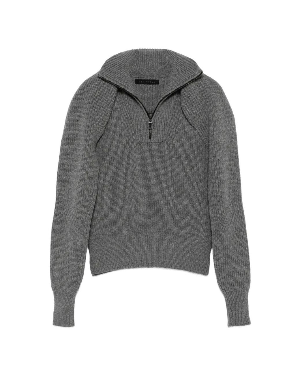 ALAINPAUL Gray Ribbed-Knit Quarter-Zip Sweater