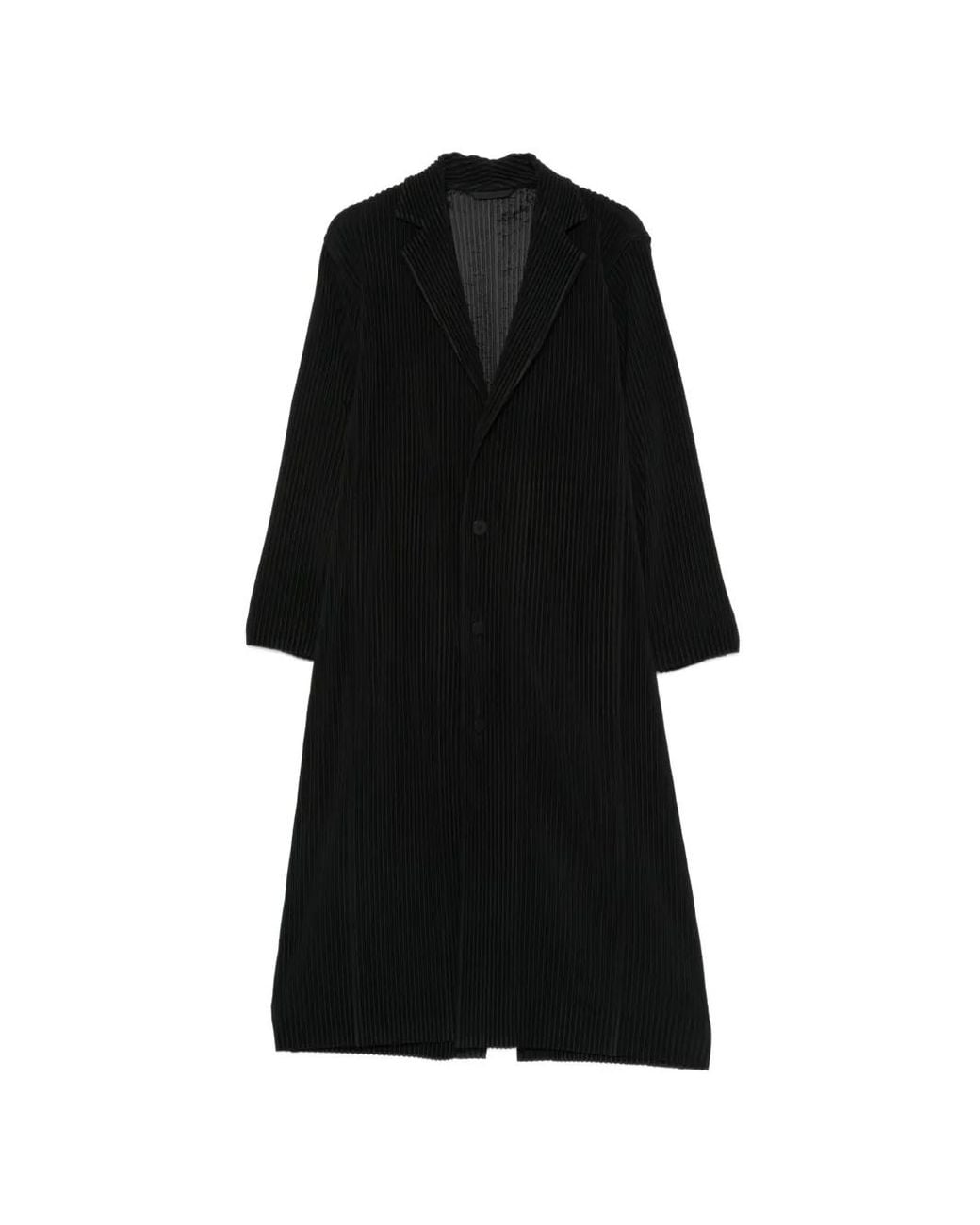 Homme Plissé Issey Miyake Black Plissé-Effect Single-Breasted Coat for men