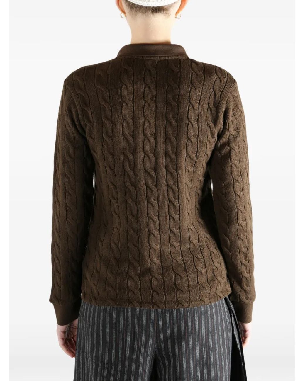 Polo Ralph Lauren Brown Cable-Knit Buttoned Polo Top