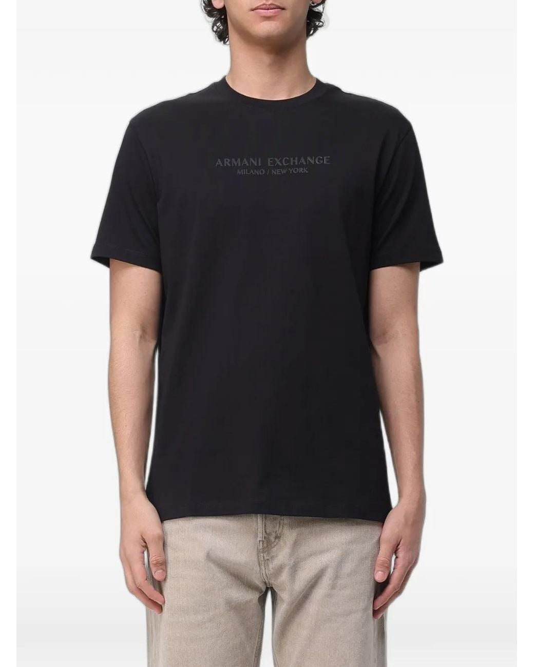 ARMANI EXCHANGE Black Logo-Print Cotton T-Shirt for men