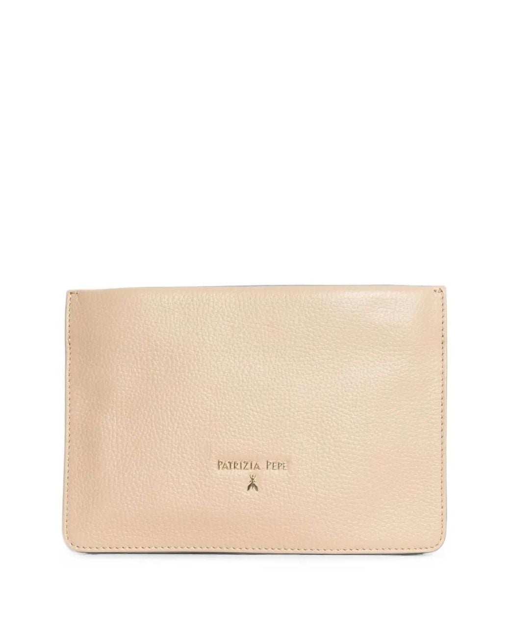 Patrizia Pepe Natural Logo-Plaque Leather Clutch Bag