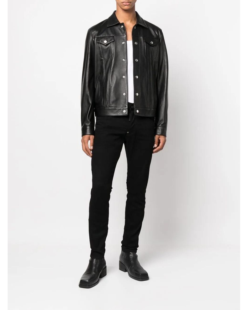 DSquared² Black Leather Dan Jeans Jacket for men