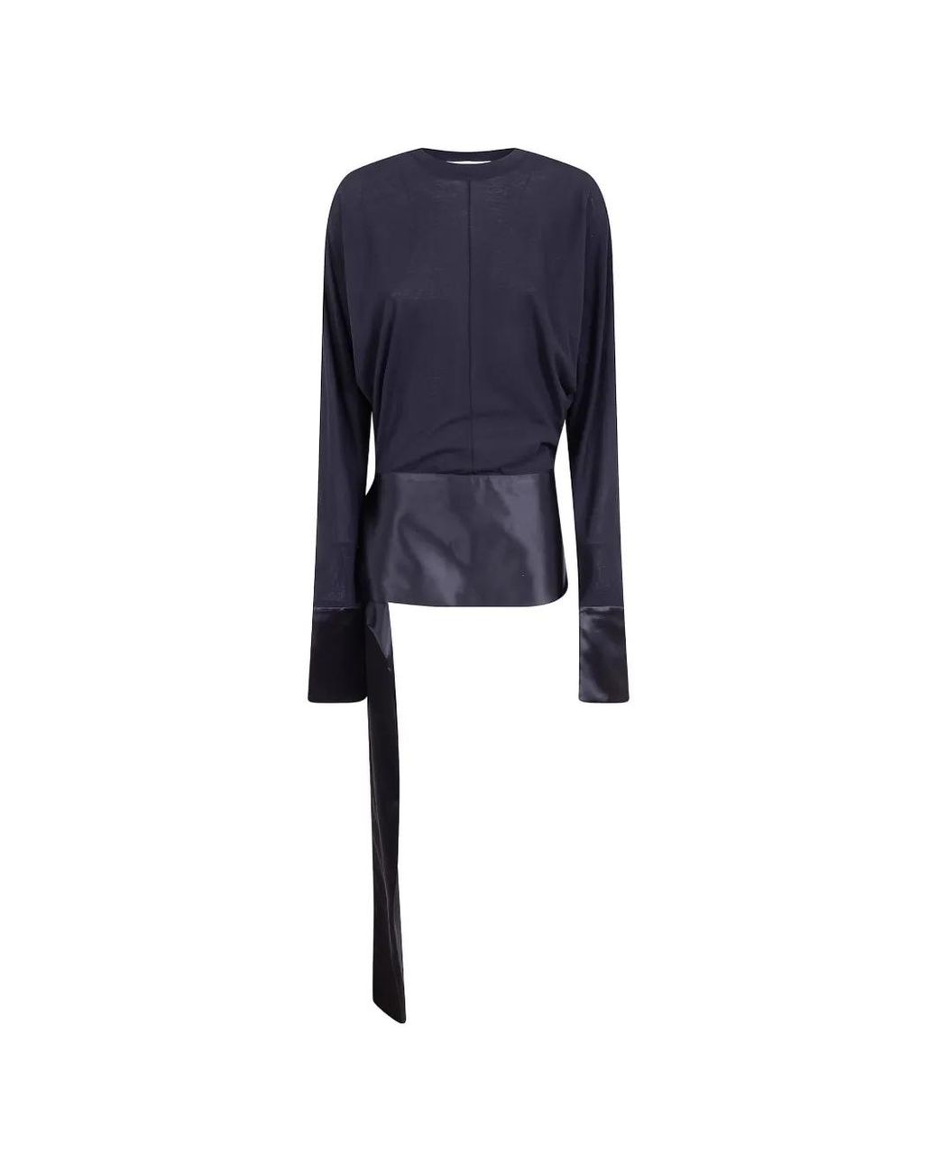 DARKPARK Blue Satin-Trim Long-Sleeve Blouse