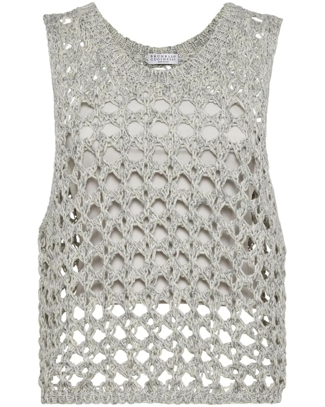 Brunello Cucinelli Gray Open-Knit Sleeveless Vest