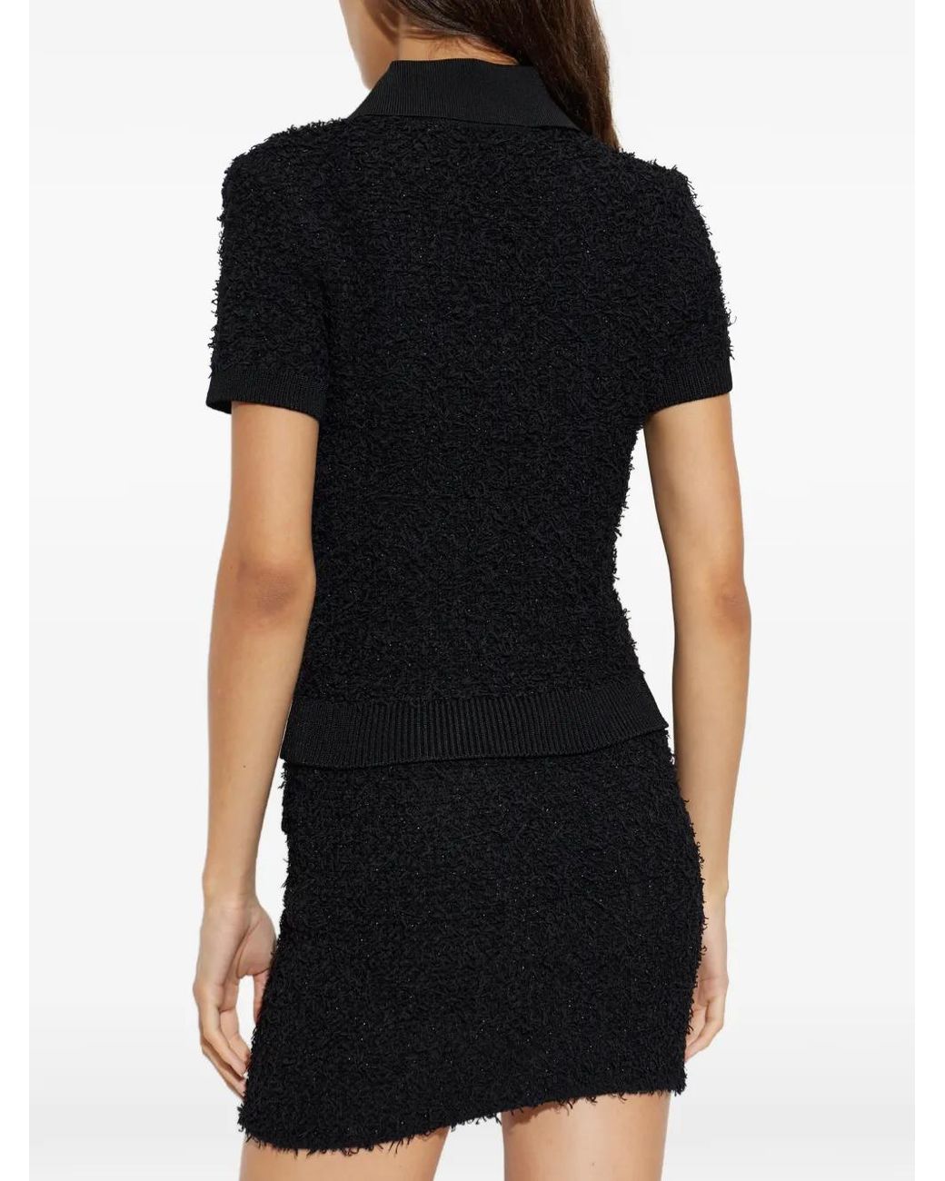 Balmain Black Tweed Short-Sleeve Polo Shirt