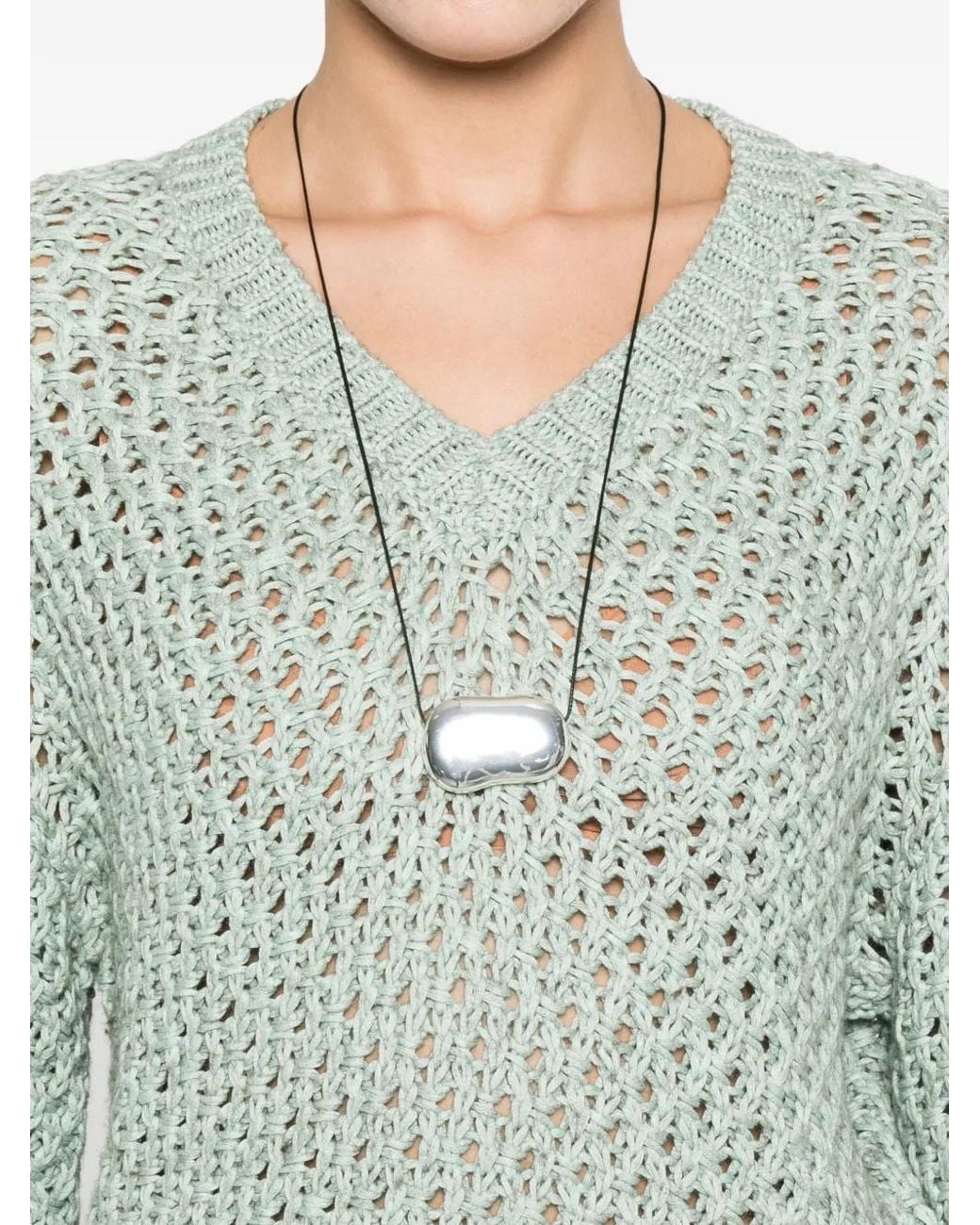 Fabiana Filippi Green Openwork V-Neck Sweater
