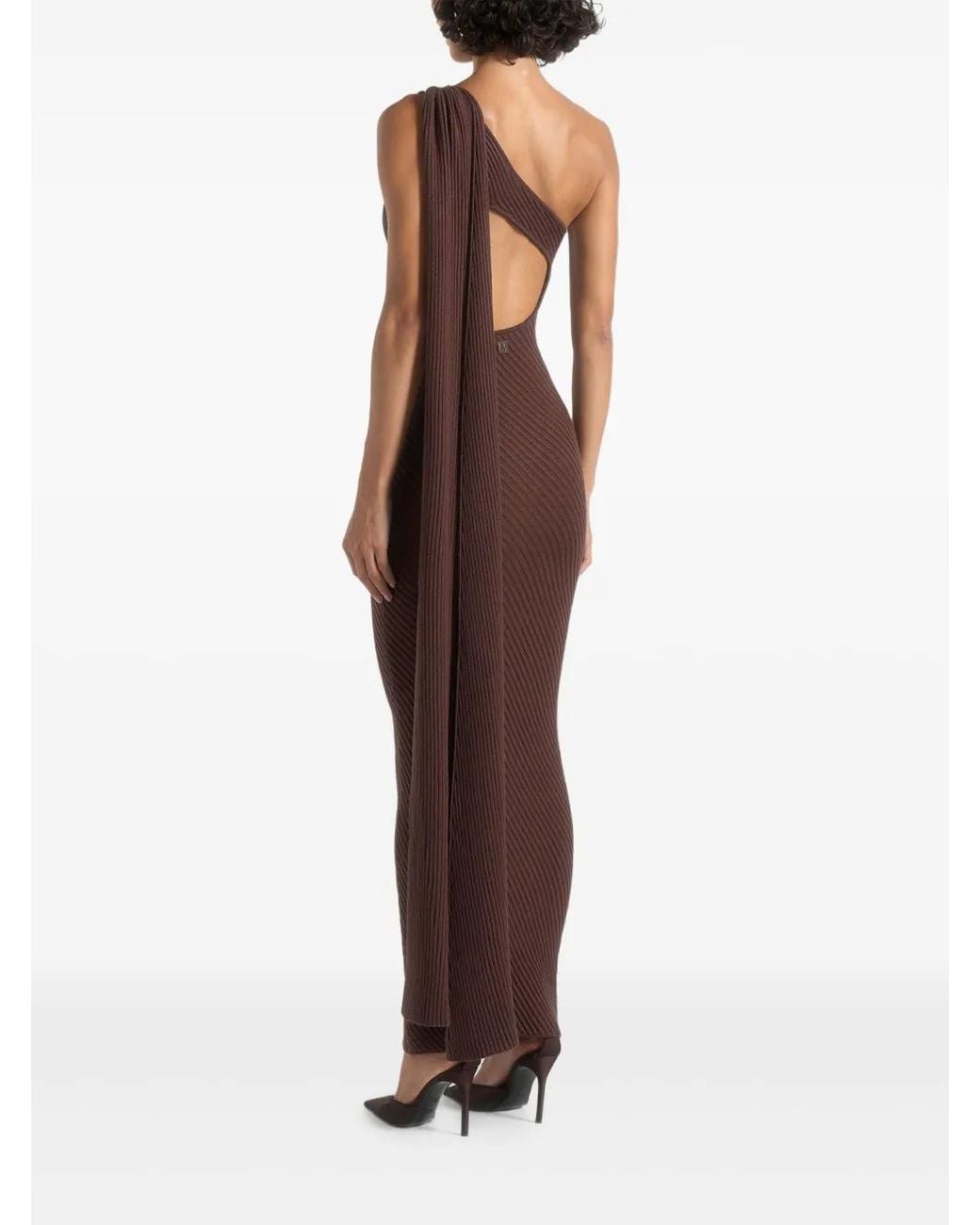 Manière De Voir Brown Laya Asymmetric Knit Maxi Dress With Scarf