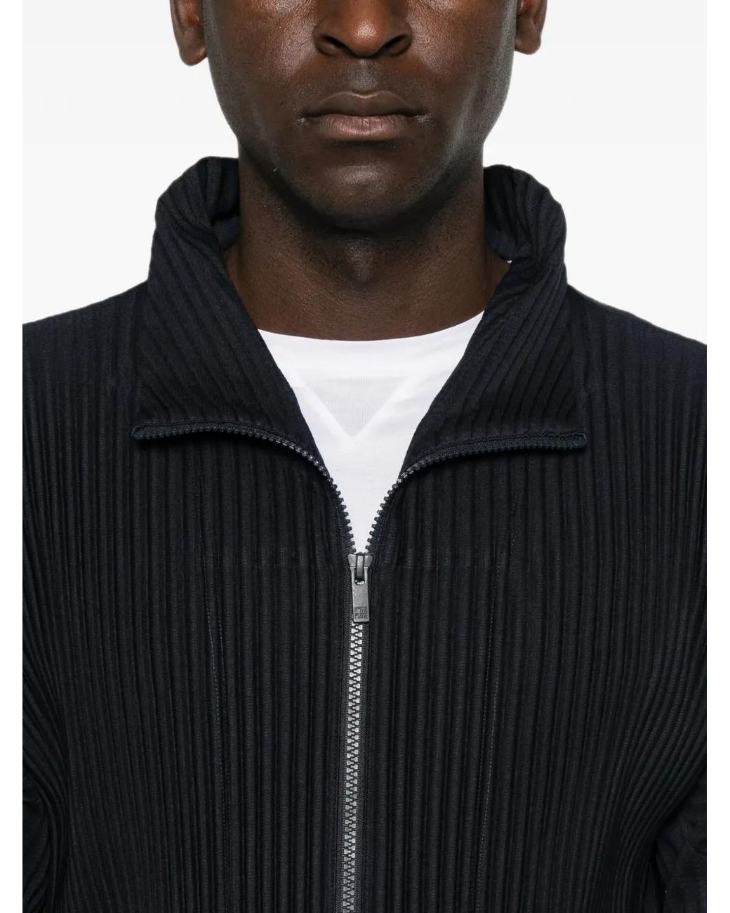 Homme Plissé Issey Miyake Blue Pleated Zip-Up Cardigan for men