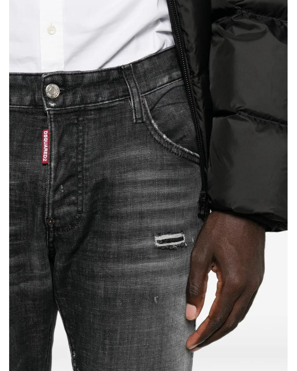 DSquared² Gray Distressed Faded-Effect Jeans for men