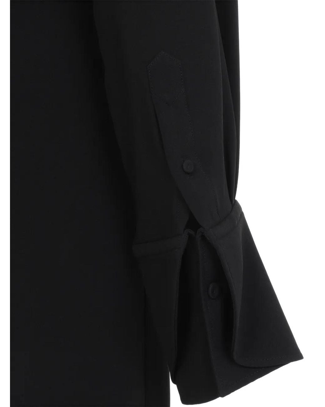 Carven Black Robe Mi-Longue Orchid En Soie Boutonnée