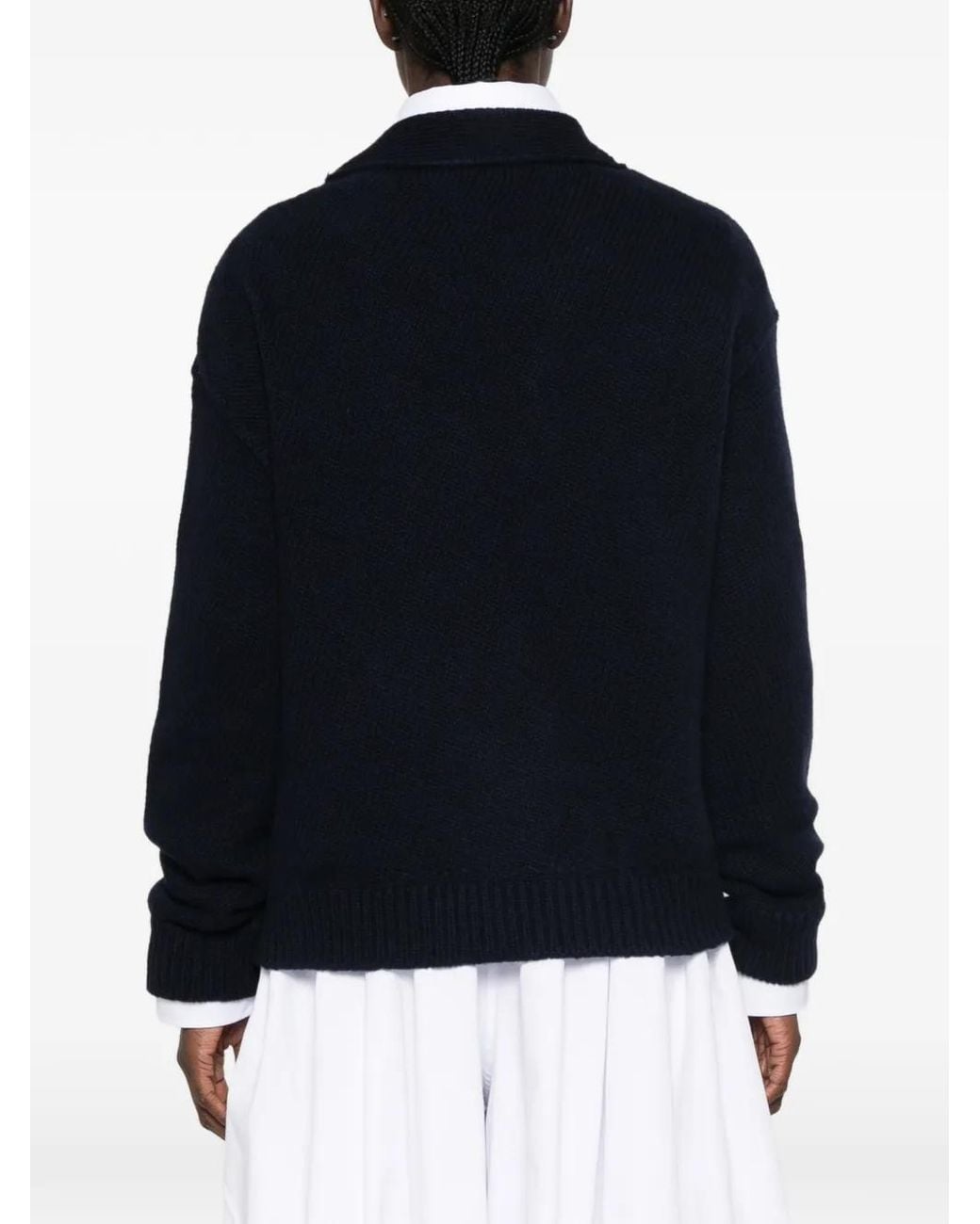 Jil Sander Blue Asymmetric Ribbed-Knit Cardigan