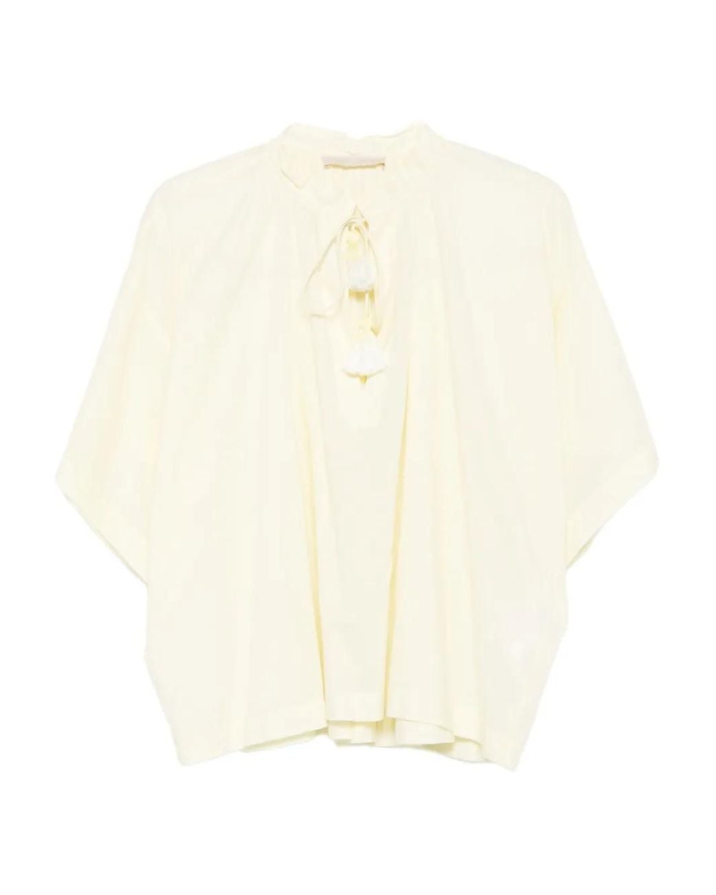 Vanessa Bruno White Tassel-Neck Cotton Top