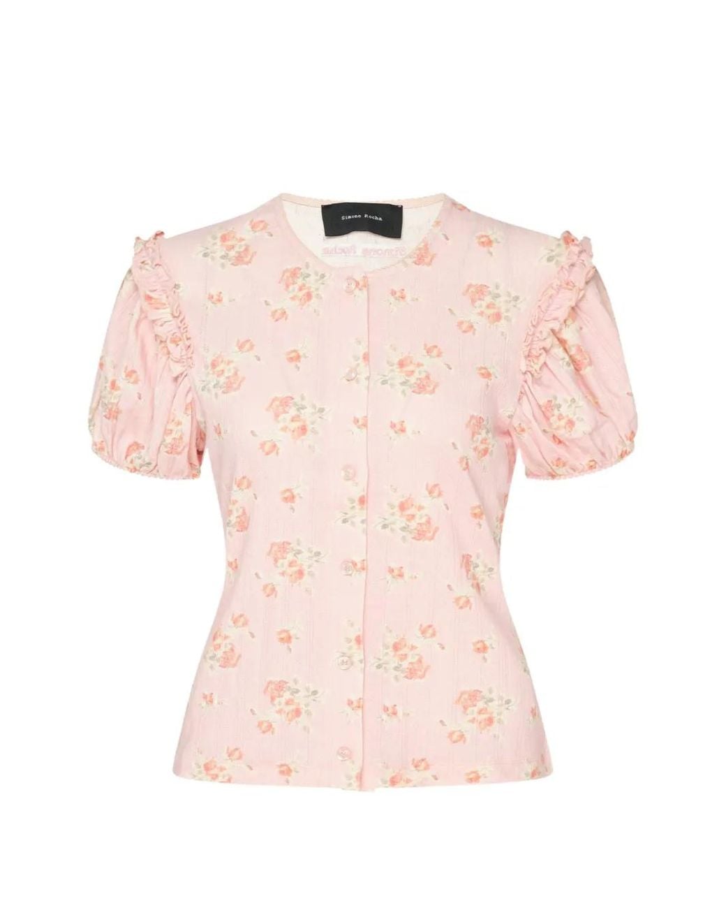 Simone Rocha Pink Pointelle-Knit Floral-Print Cardigan