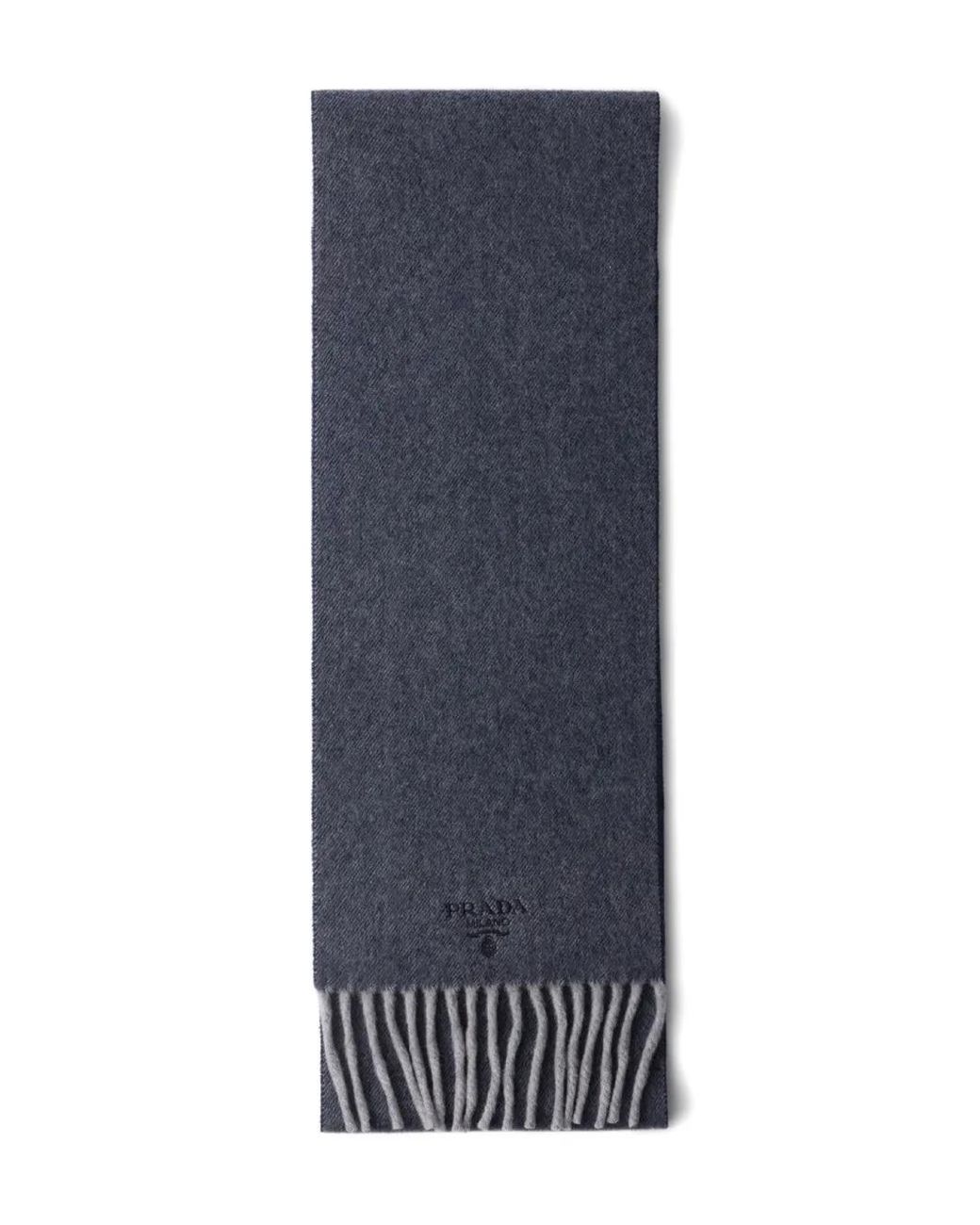 Prada Blue Embroidered-Logo Fringed Scarf for men