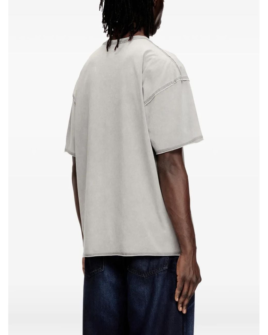 DIESEL White T-Shirt With Appliqué Logo And Raw Edge for men