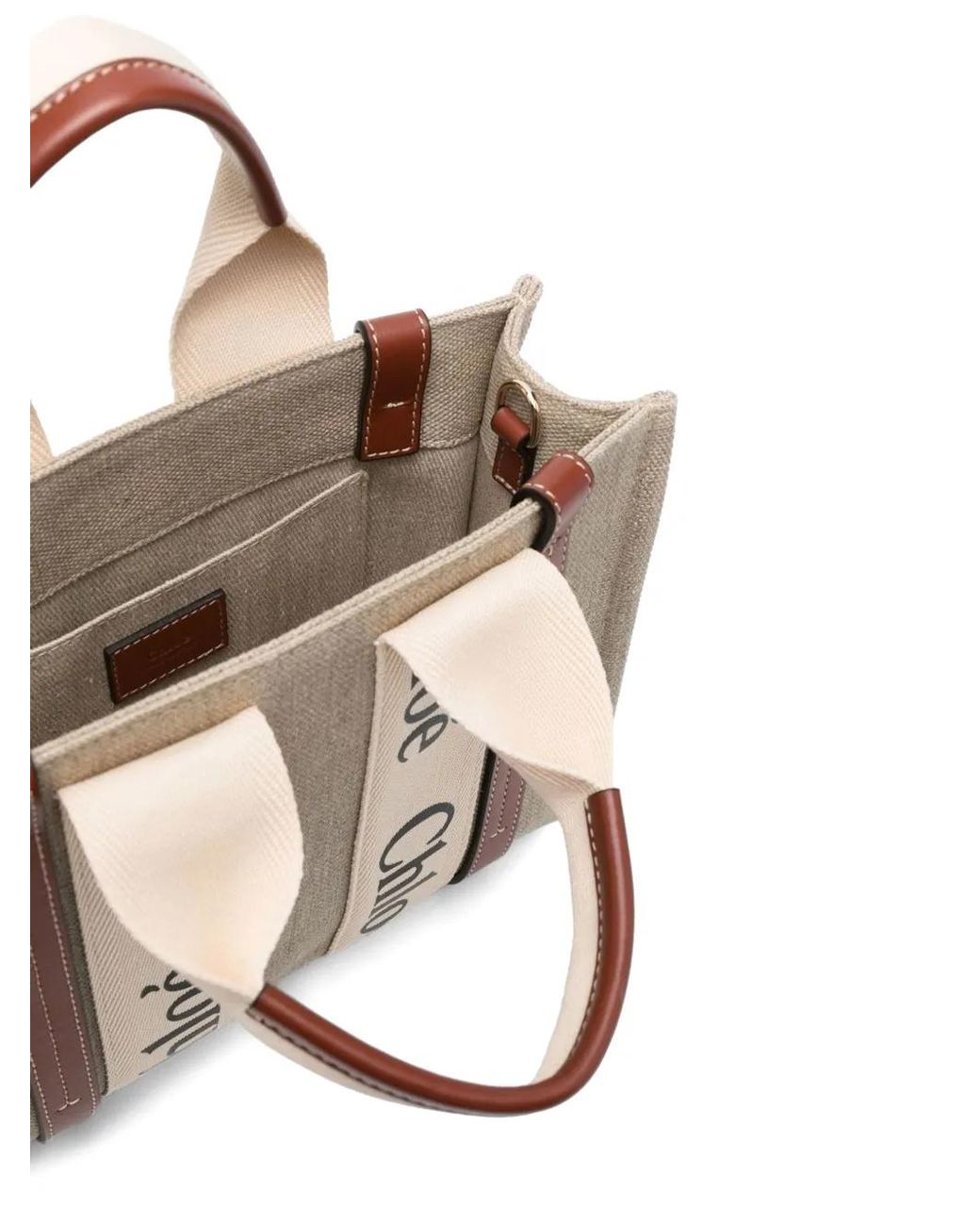 Chloé Natural Small Woody Logo-Print Tote Bag