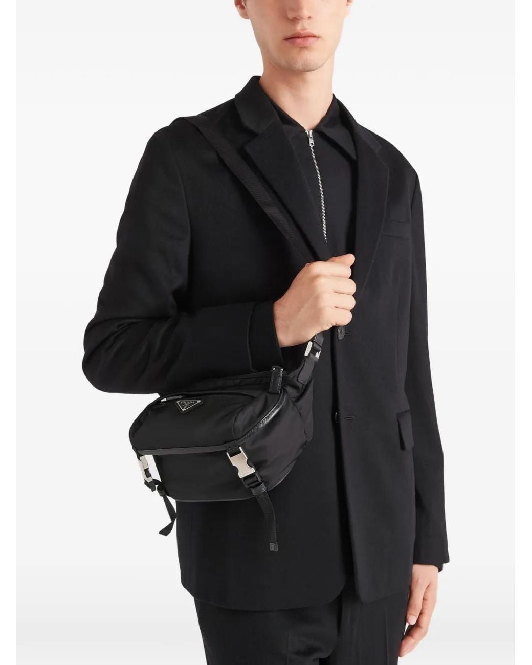 Prada Black Re-Nylon And Saffiano Leather Shoulder Bag for men