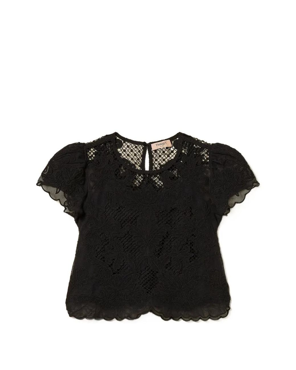 Twinset Black Muslin Blouse With Embroidery