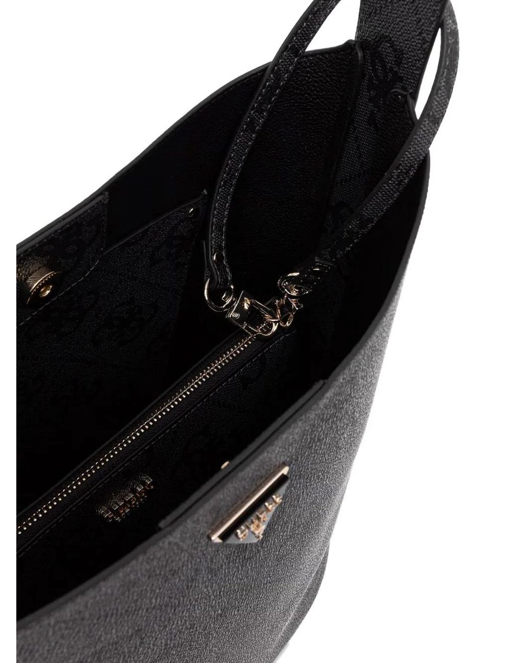 Guess Black Monogram-Print Logo-Plaque Tote Bag