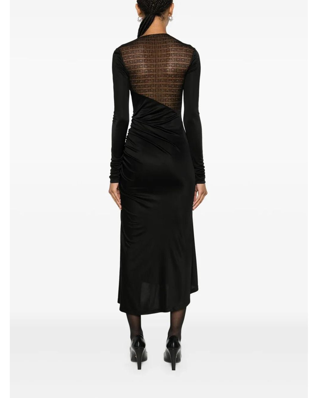 Givenchy Black 4G-Lace Asymmetric Midi Dress