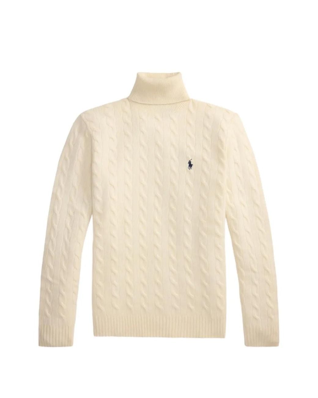 Polo Ralph Lauren White Cable Knit Wool-Cashmere Roll-Neck Sweater for men