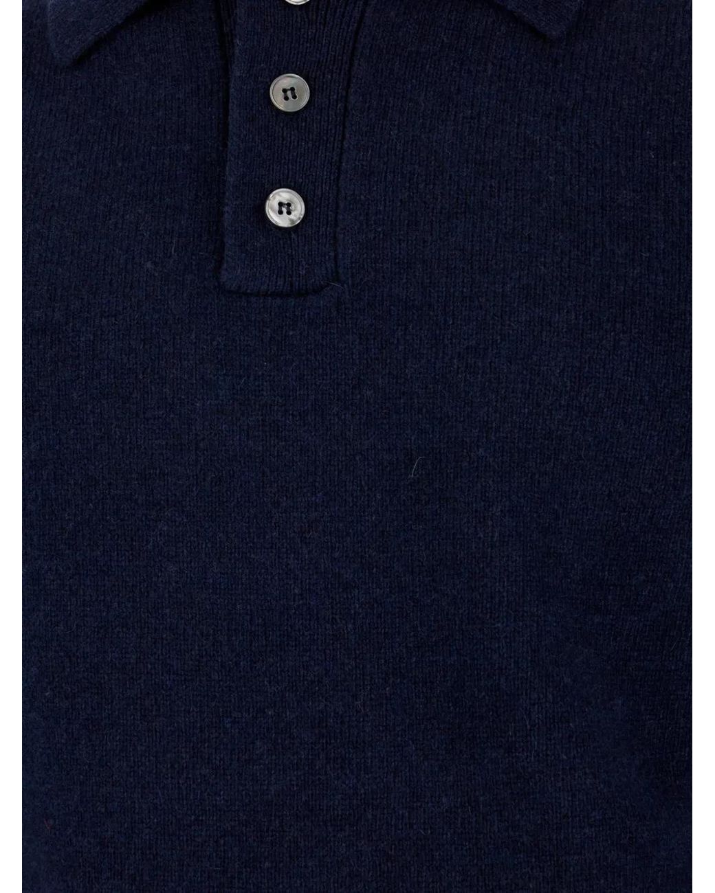 Amaranto Blue Button-Placket Polo Sweater for men