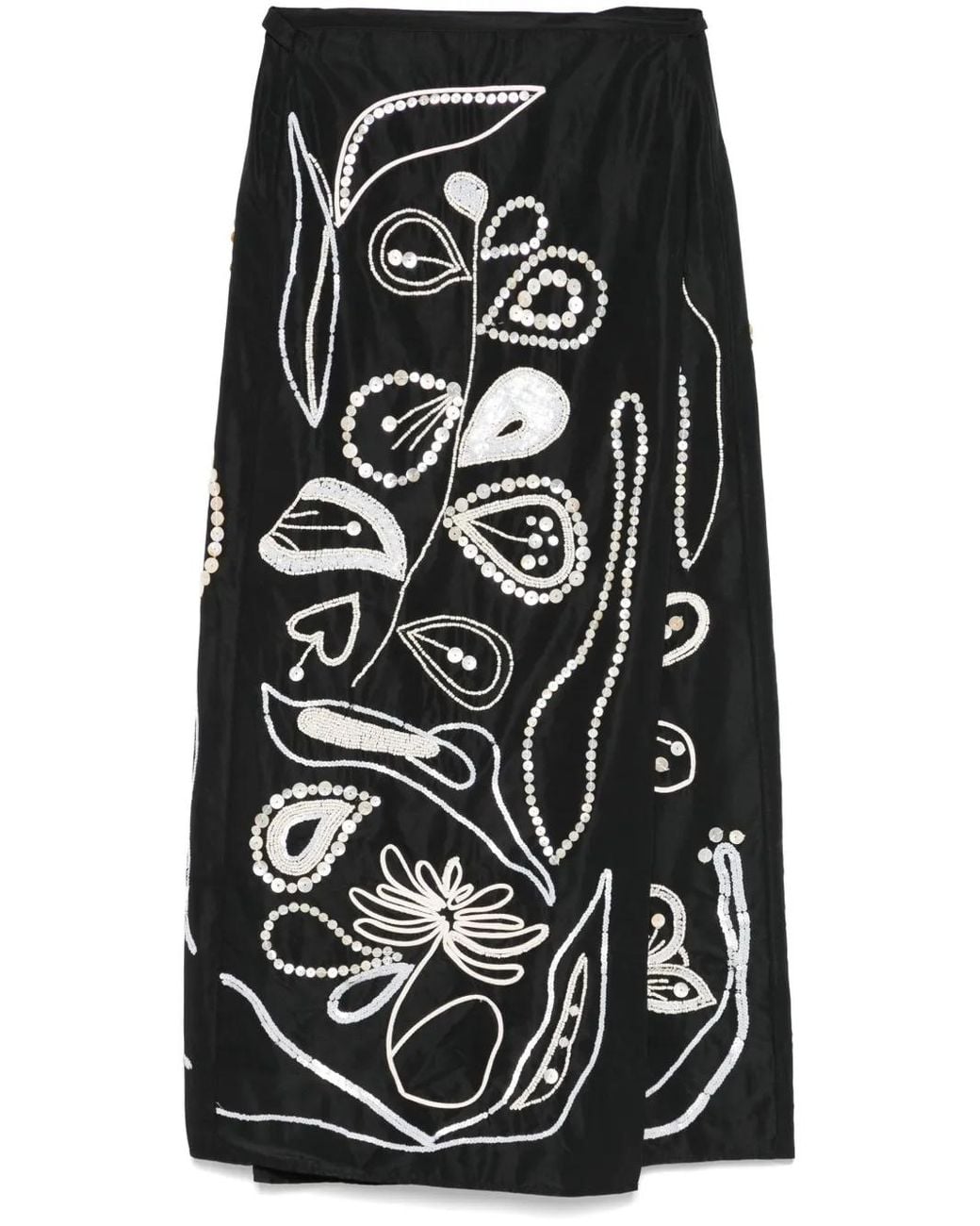 Forte_forte Black Embroidered Midi Skirt