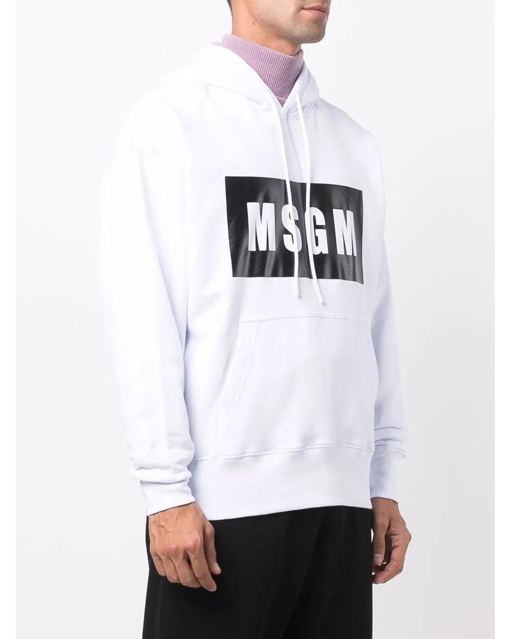 MSGM White High-Contrast Logo Hoodie for men